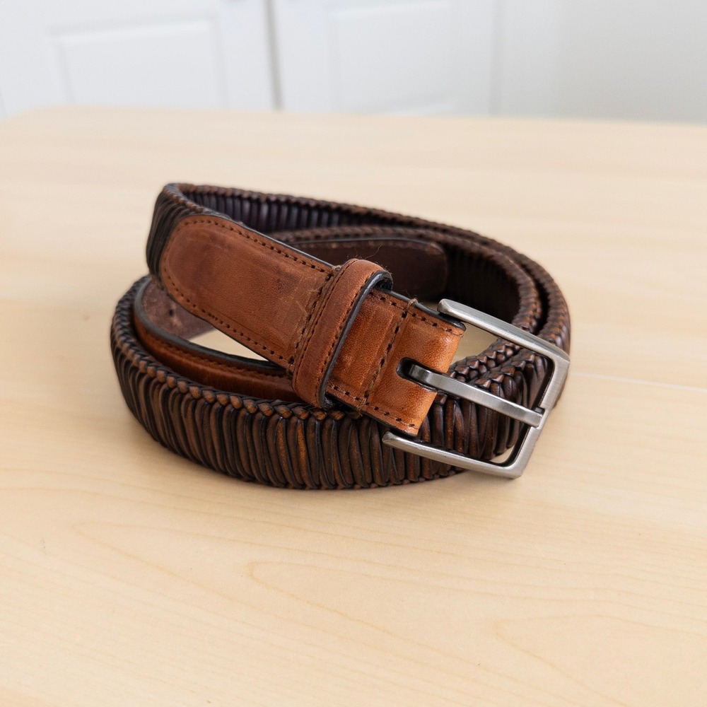 Mens Leather Woven Belt Size 38 Brown Braided Western Italian Heritage Old Money - Picture 2 of 7